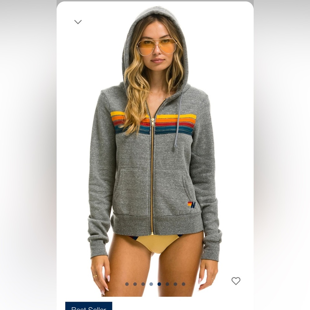 Aviator nation 5 stripe hoodie - heather grey - best seller